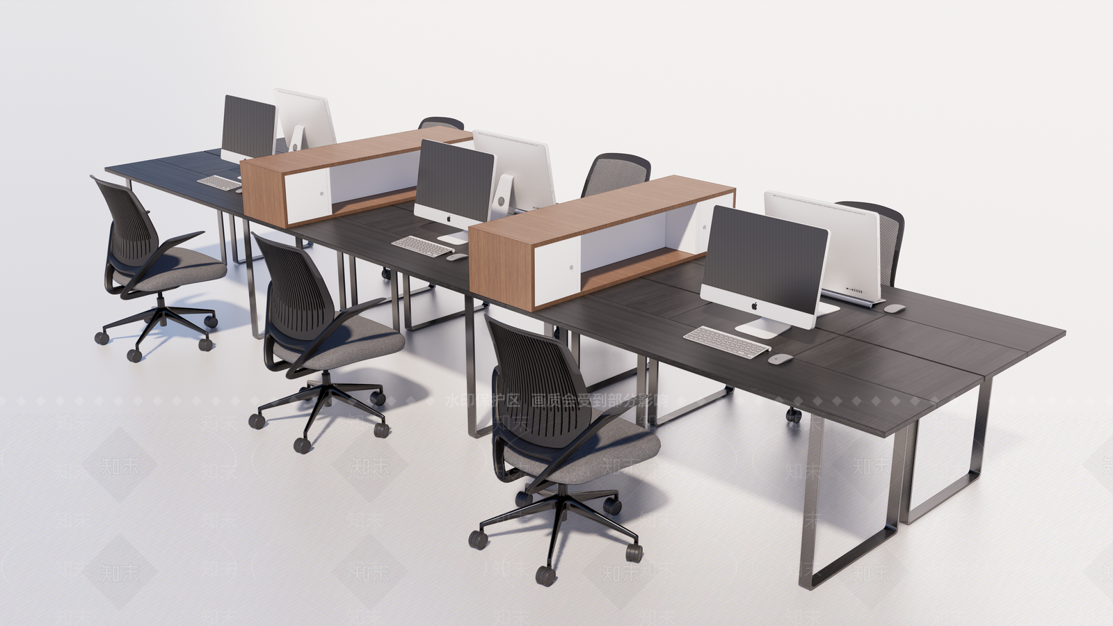 现代办公电脑桌椅组合SU模型下载【ID:1111000889】