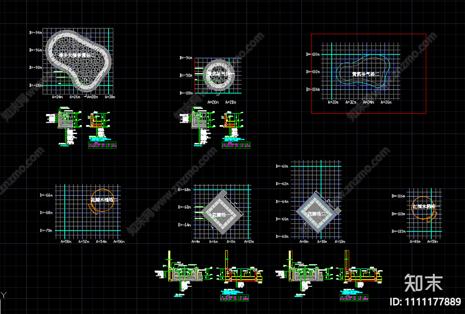 温泉泡池和儿童戏水池节点详图cad施工图下载【ID:1111177889】