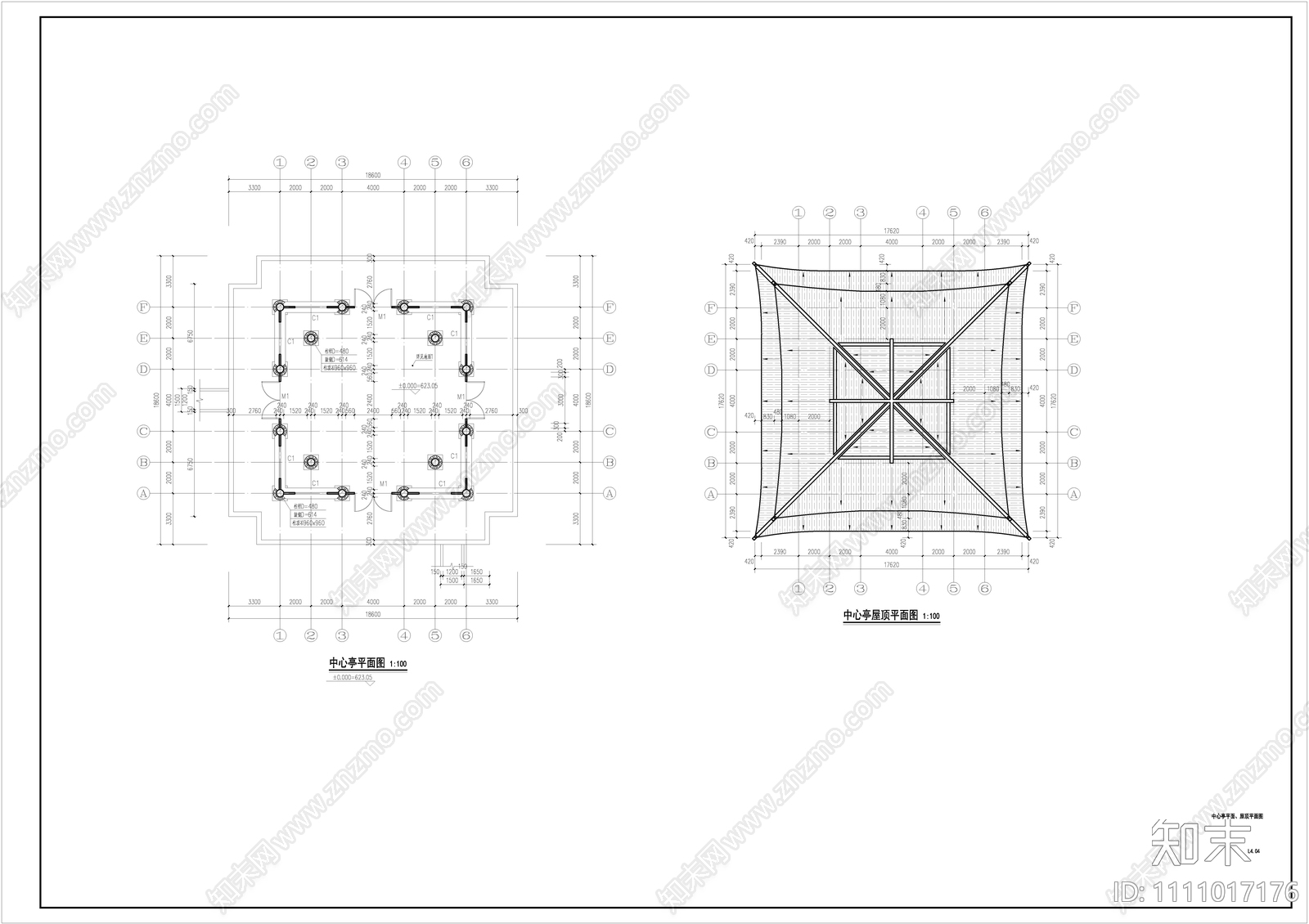 中式中心景观亭做法cad施工图下载【ID:1111017176】