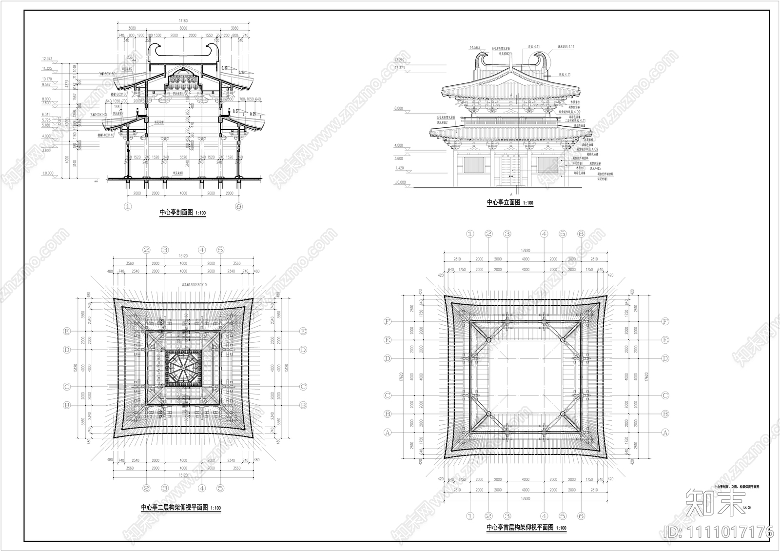 中式中心景观亭做法cad施工图下载【ID:1111017176】