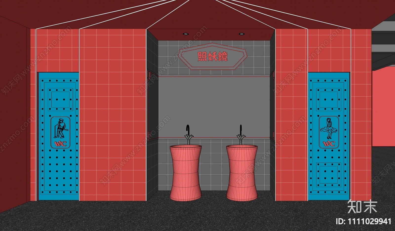 新中式餐馆卫生间SU模型下载【ID:1111029941】