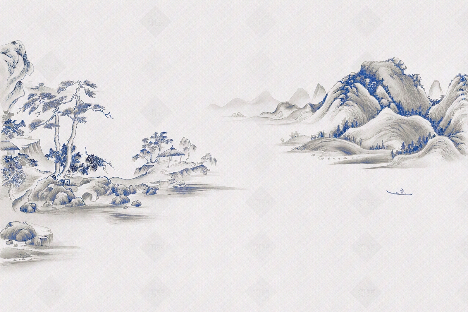 中式山水亭子壁画贴图下载【ID:1111028036】