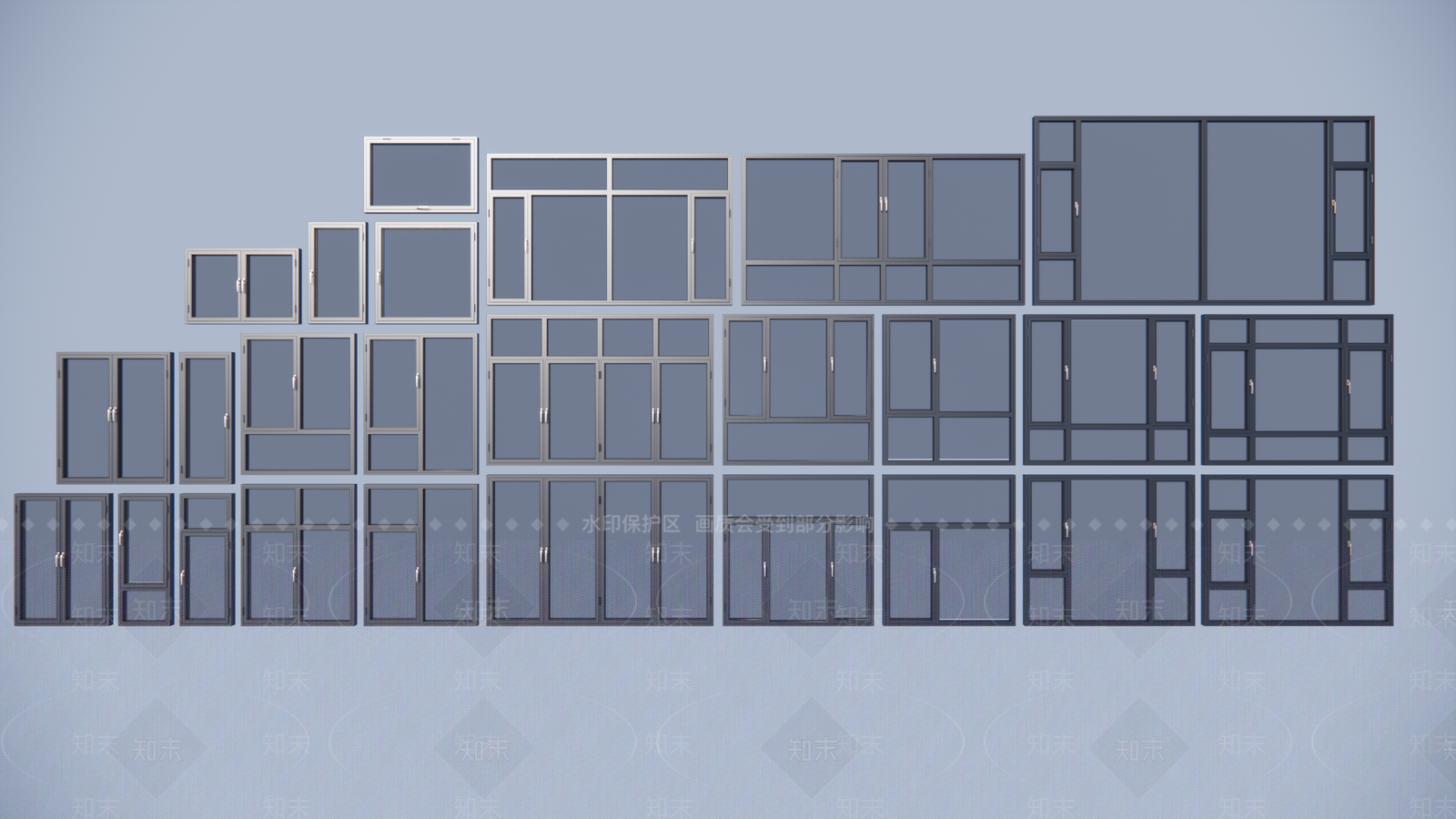 现代窗户组合SU模型下载【ID:1111036517】