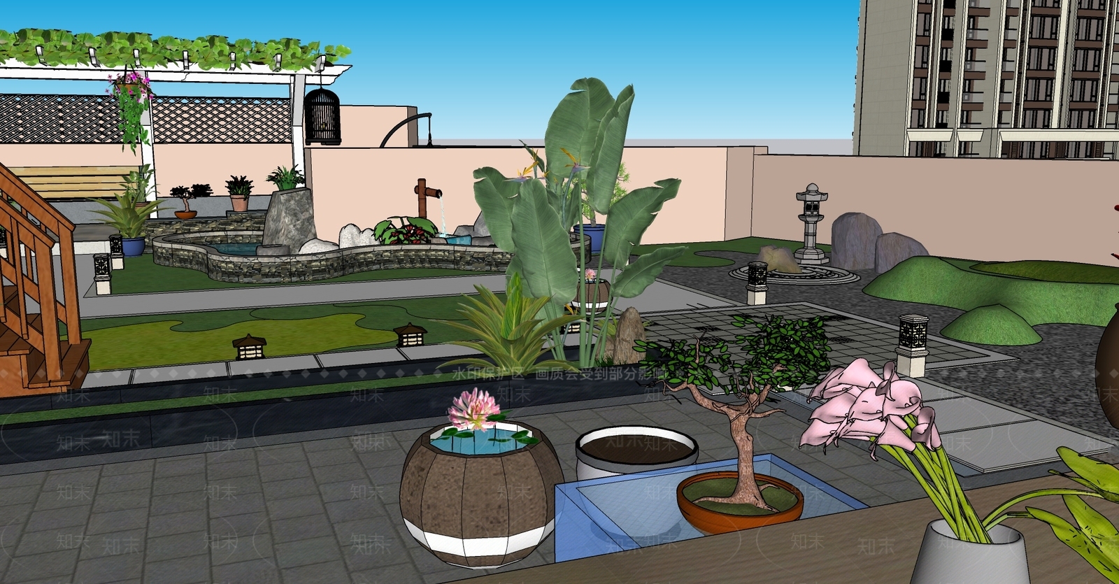 现代屋顶花园SU模型下载【ID:1111038280】