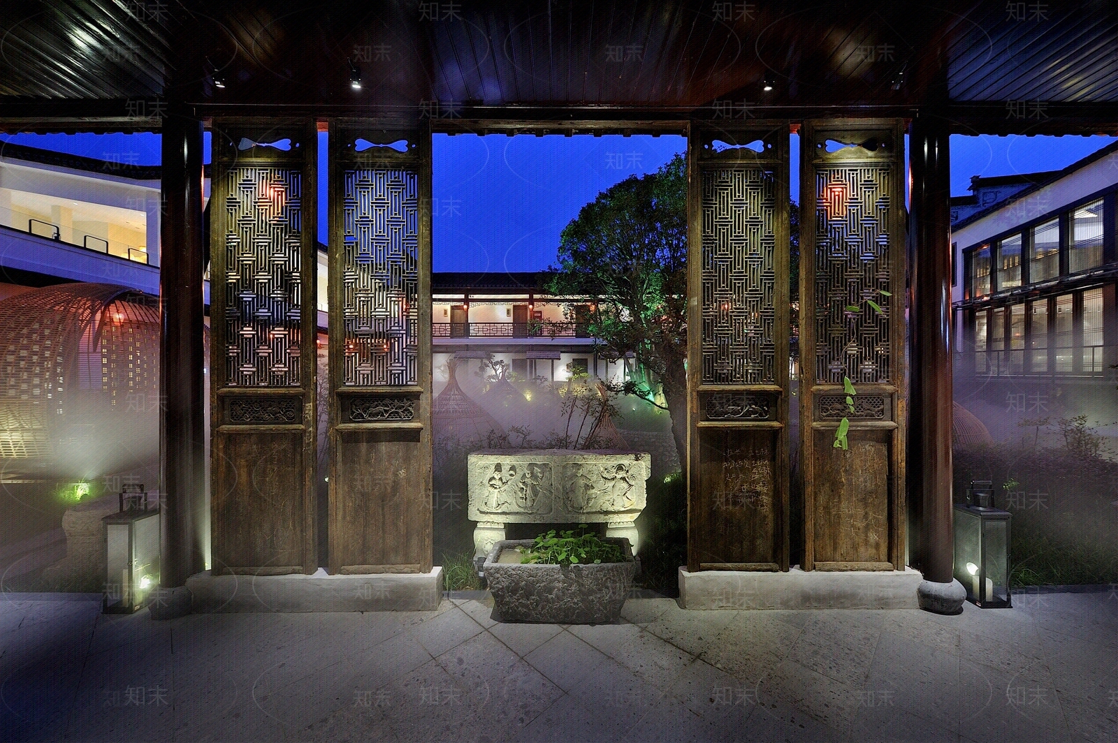 四合院室内夜景贴图下载【ID:1111042622】