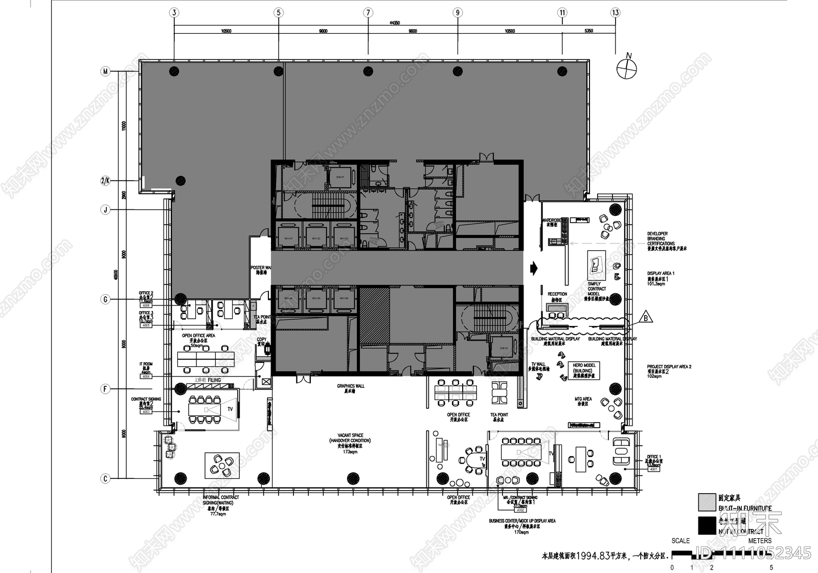 某850㎡销售中心办公室CAD施工图cad施工图下载【ID:1111052345】