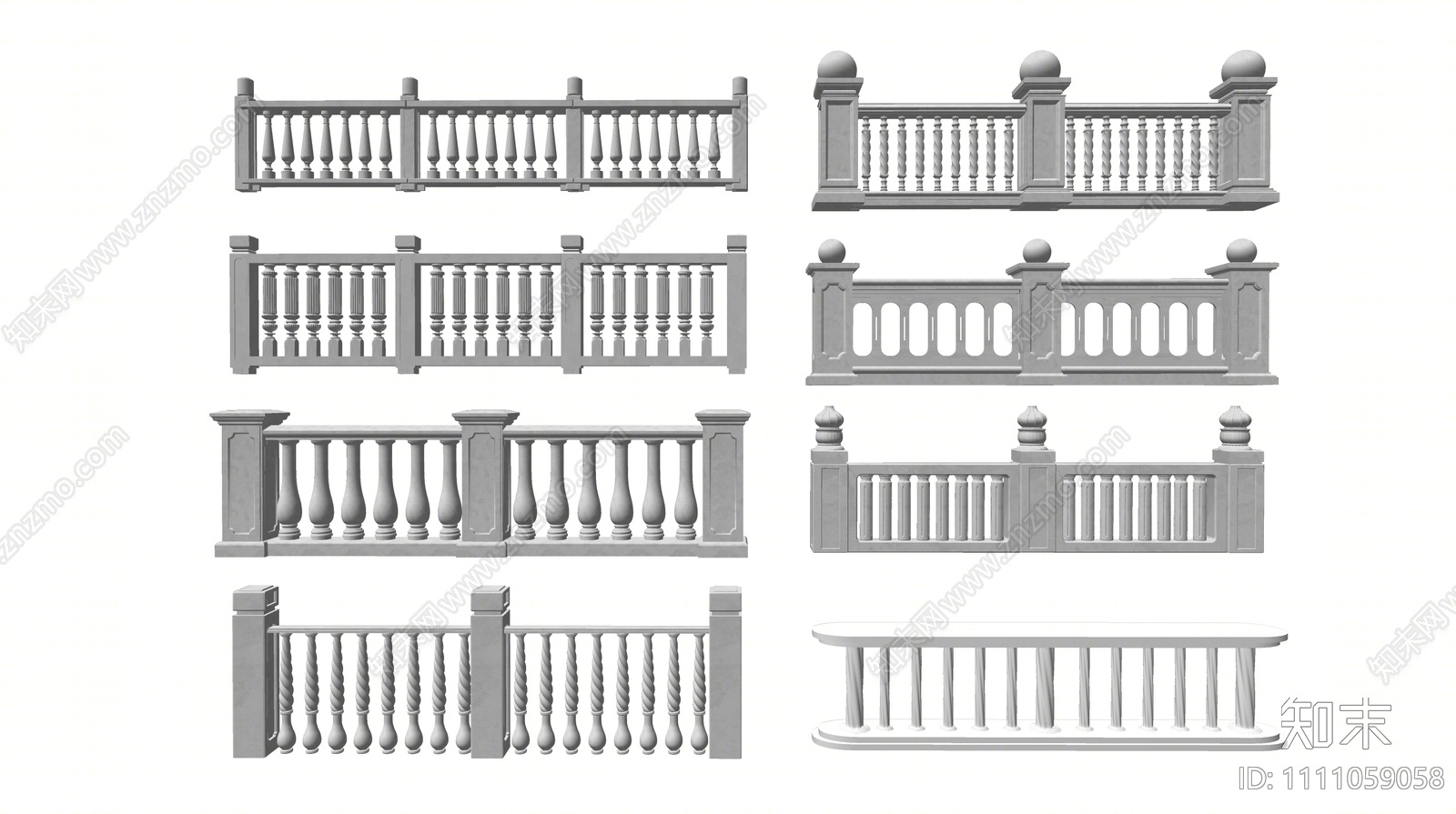 欧式大理石栏杆SU模型下载【ID:1111059058】