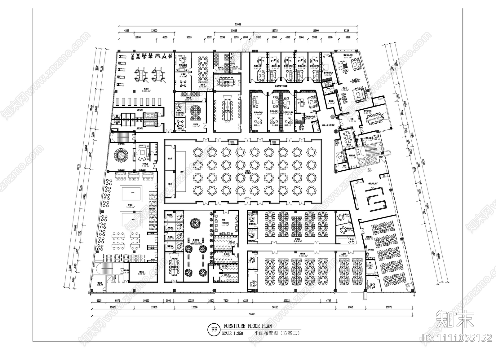 大型办公室平面布置图cad施工图下载【ID:1111055152】
