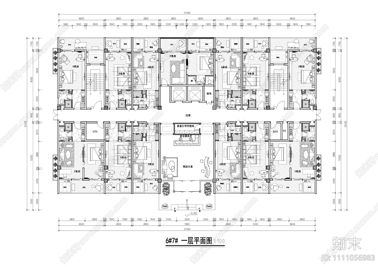 温泉酒店平面布置图cad施工图下载【ID:1111056983】