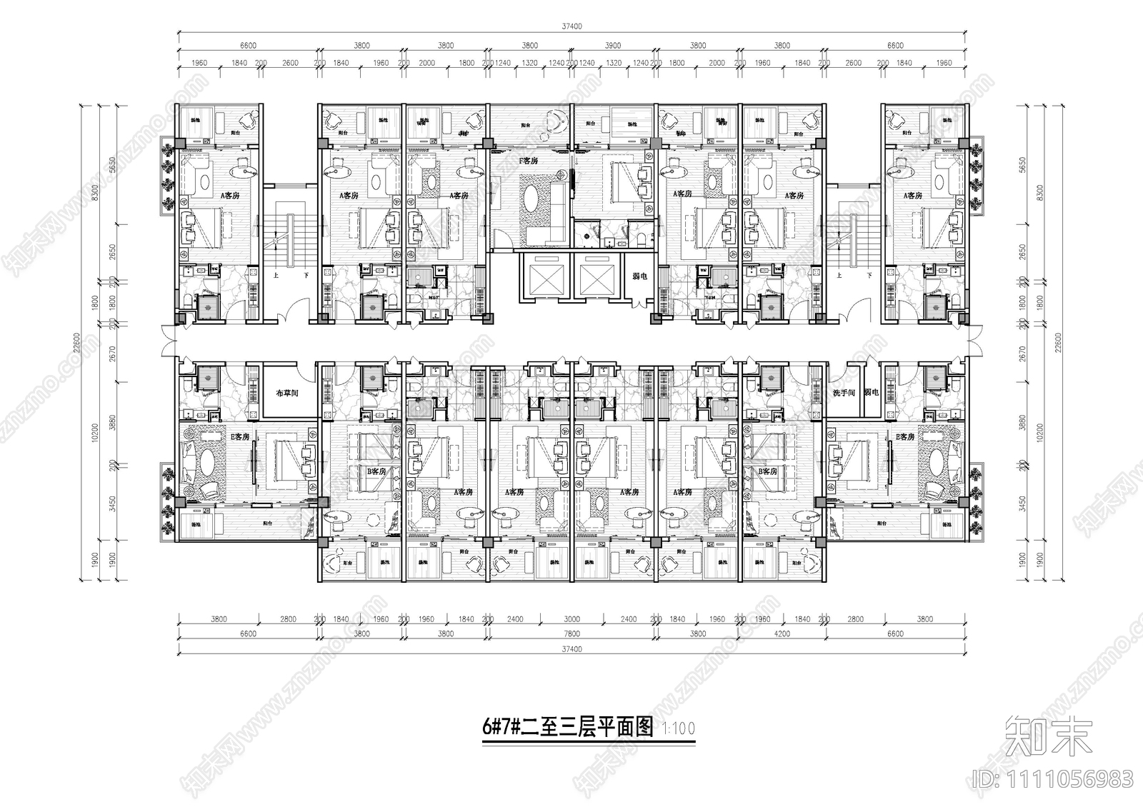 温泉酒店平面布置图cad施工图下载【ID:1111056983】