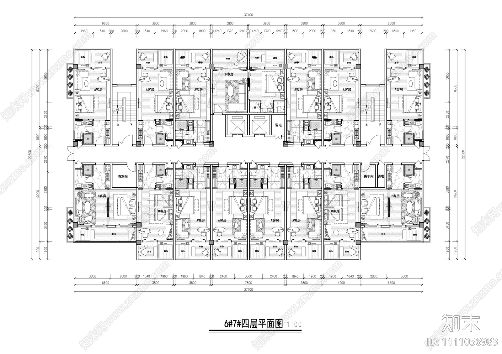 温泉酒店平面布置图cad施工图下载【ID:1111056983】