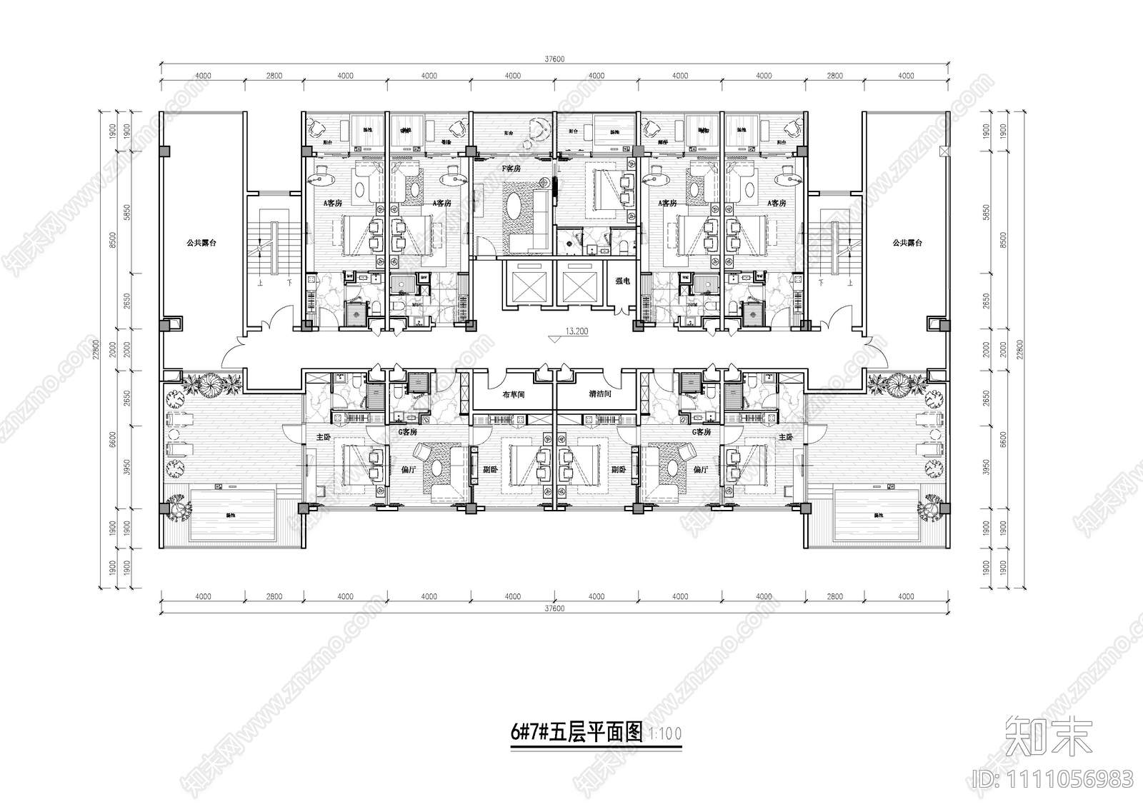 温泉酒店平面布置图cad施工图下载【ID:1111056983】