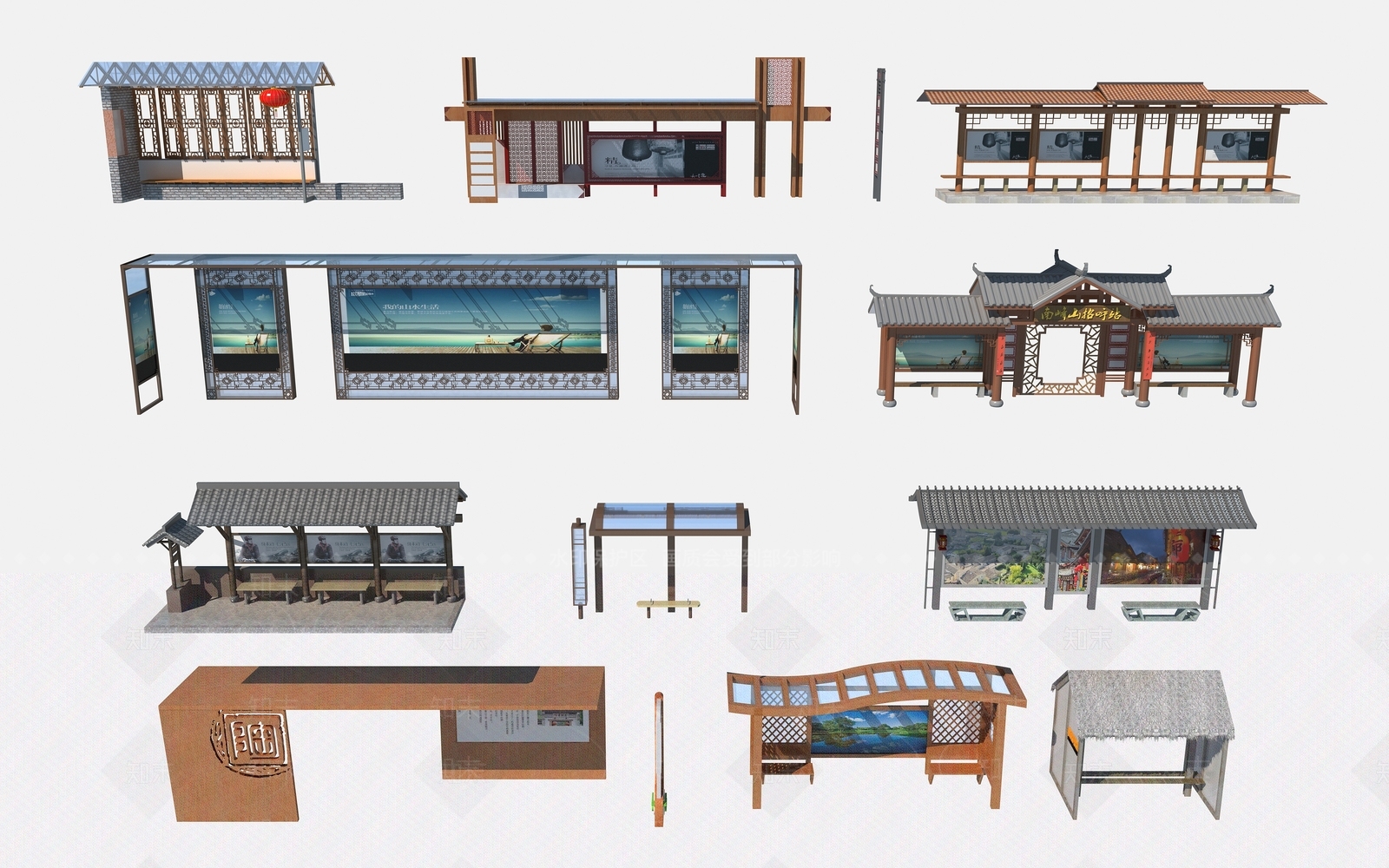 新中式车站外观3D模型渲染效果图