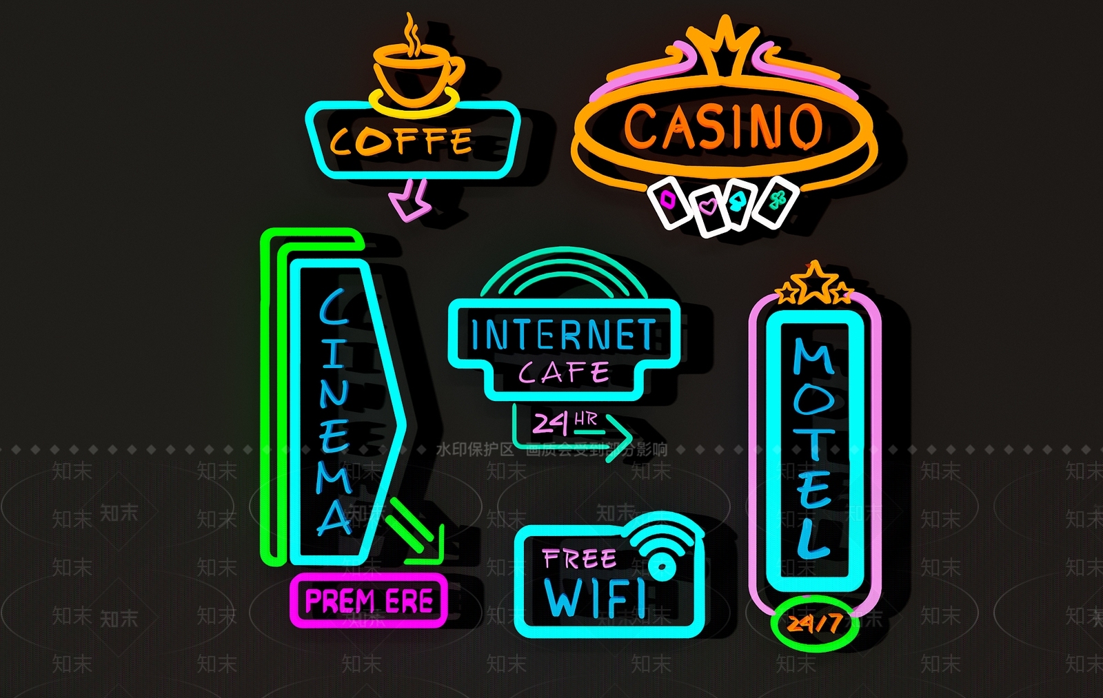 现代酒吧夜店霓虹灯管3D模型下载【ID:1111068028】