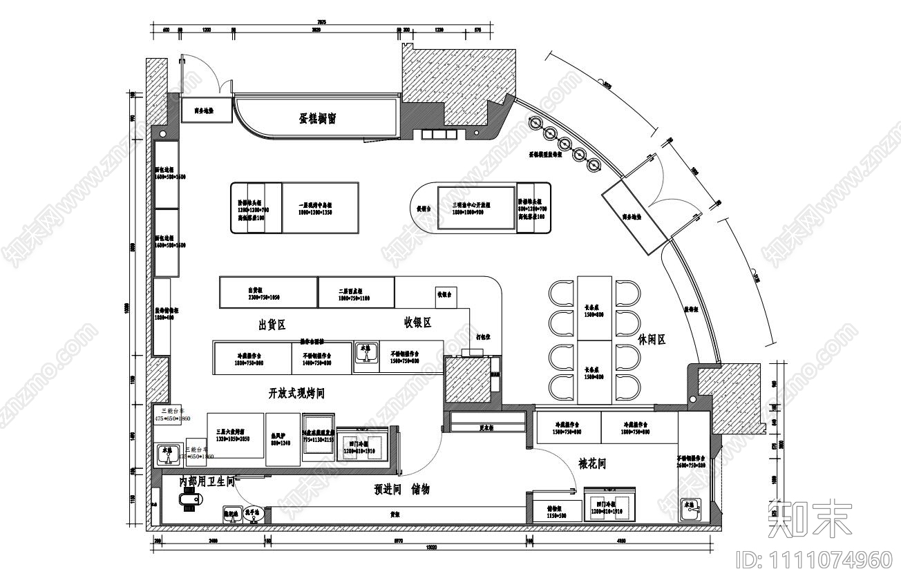 现代简约烘焙店cad施工图下载【ID:1111074960】