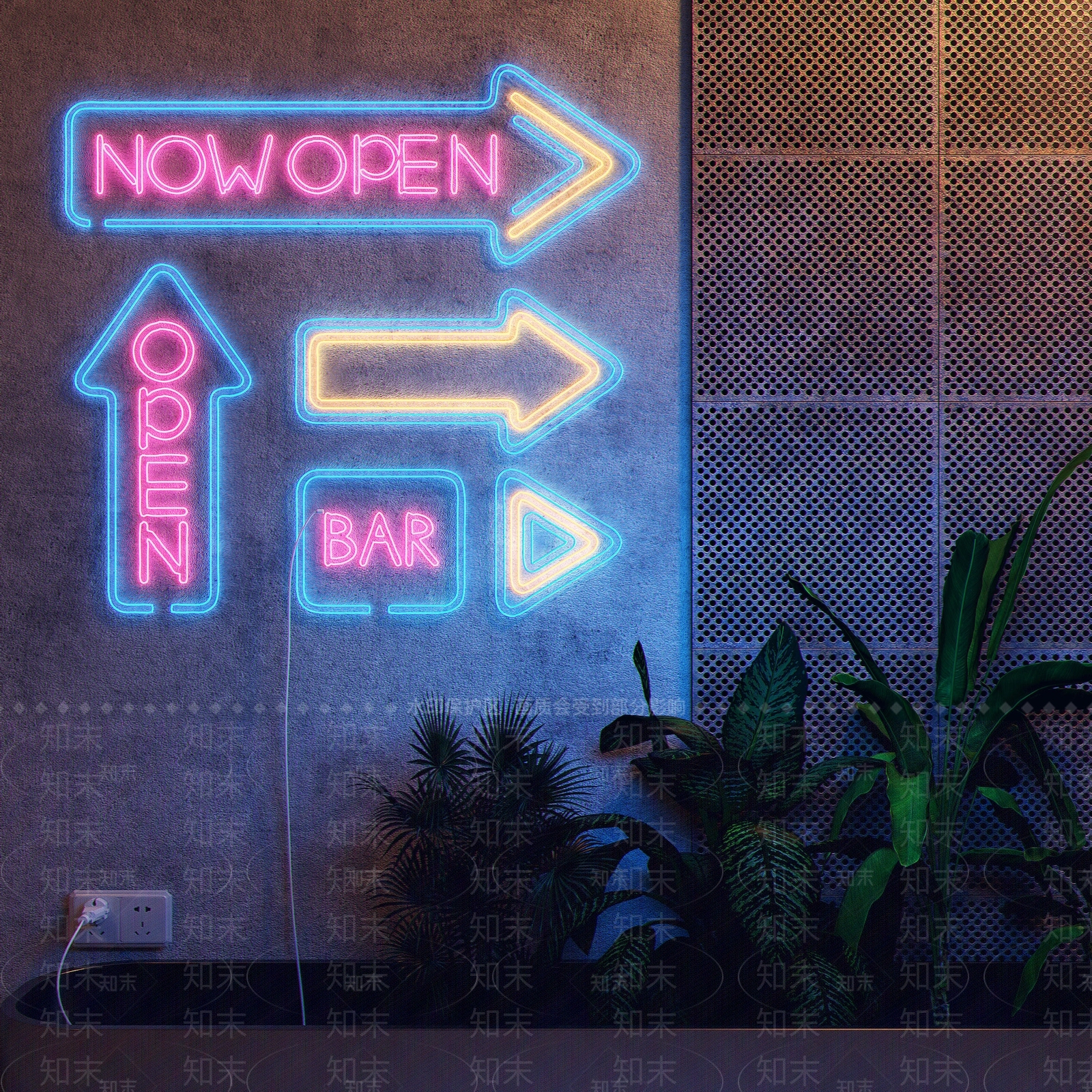 现代酒吧霓虹灯3D模型下载【ID:1111078336】