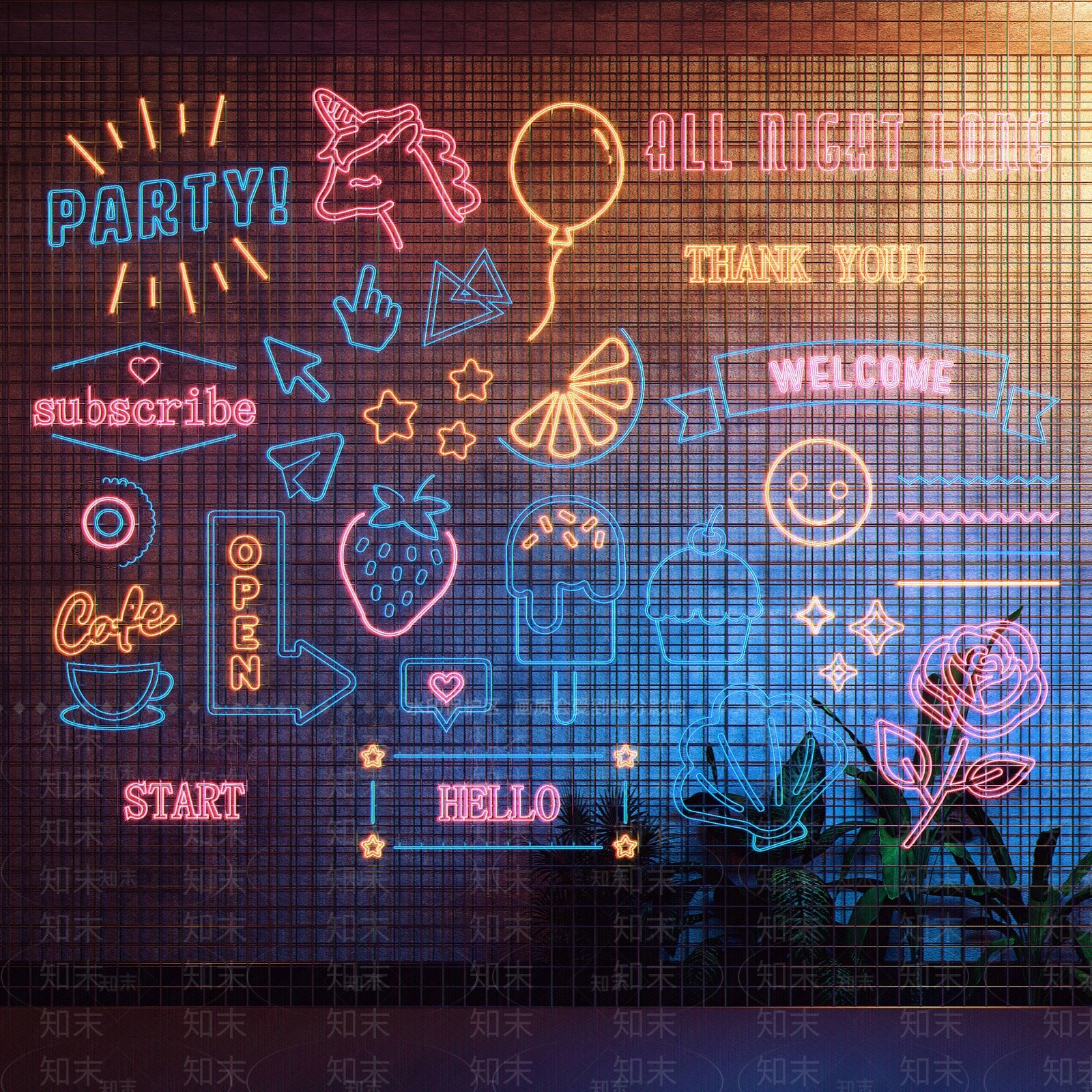 现代酒吧咖啡店霓虹灯3D模型下载【ID:1111085463】