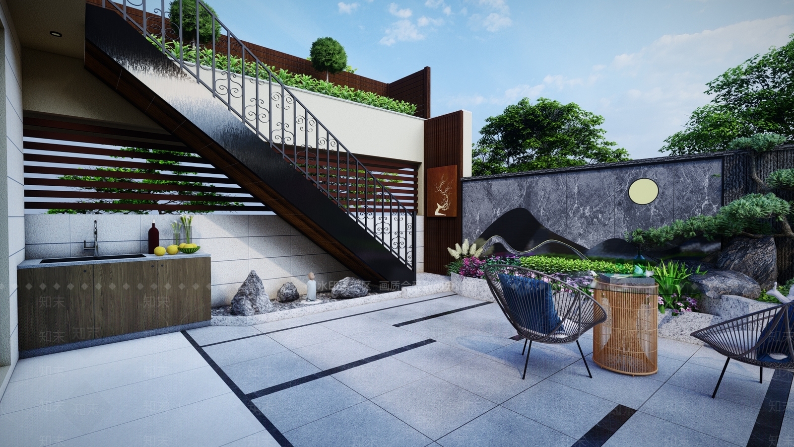 现代屋顶花园SU模型下载【ID:1111095016】
