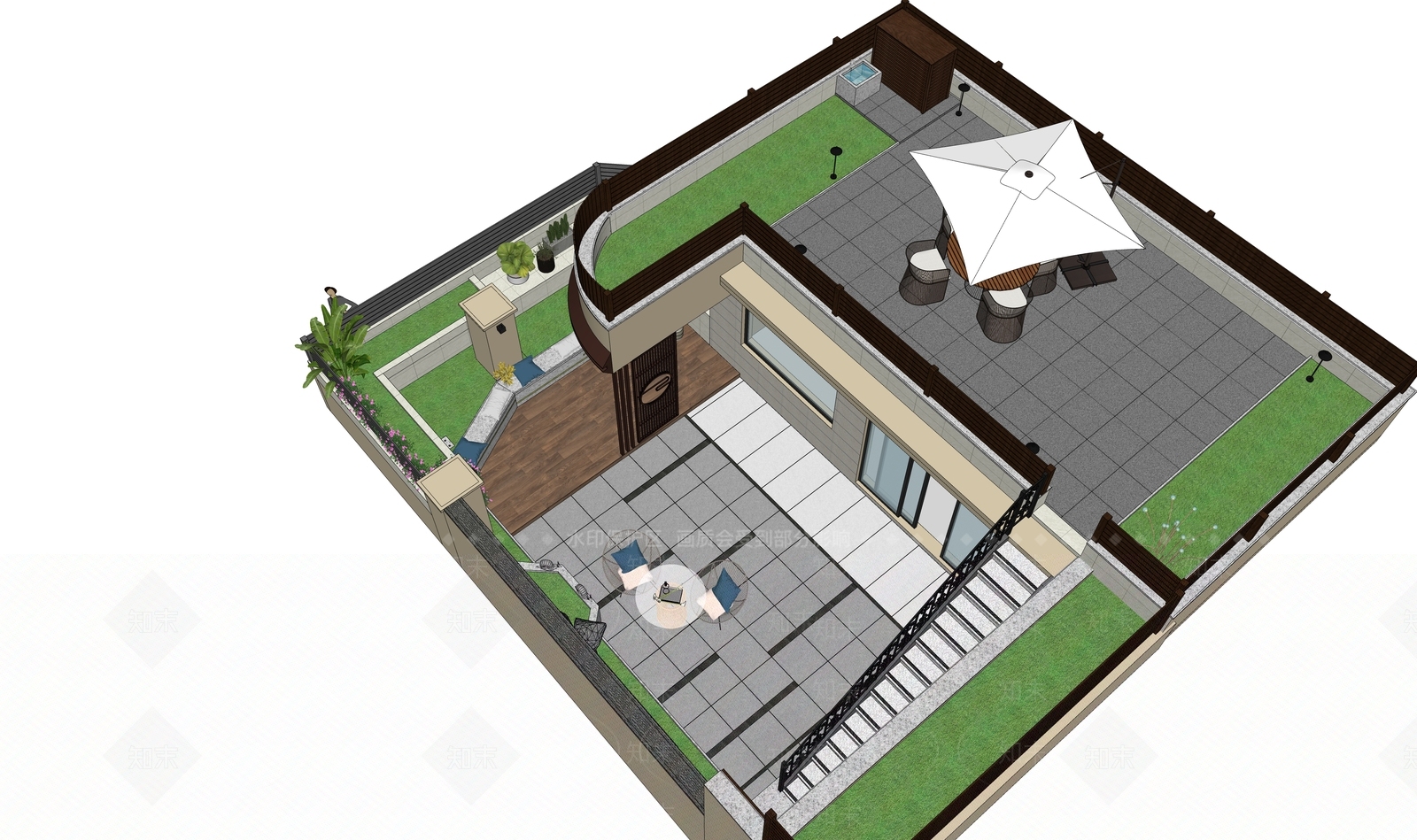 现代屋顶花园SU模型下载【ID:1111095016】