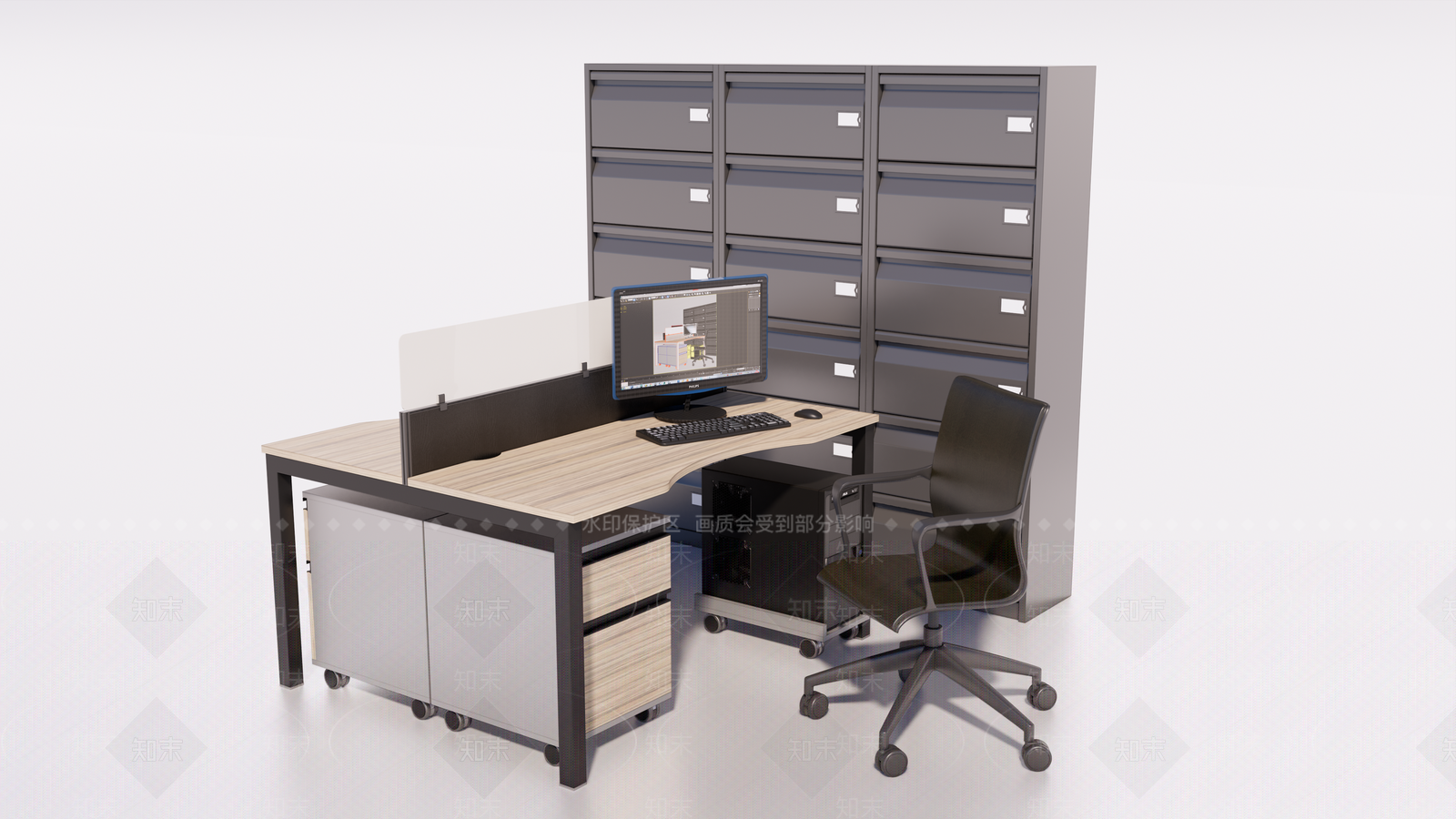 现代办公电脑桌椅组合SU模型下载【ID:1111099841】