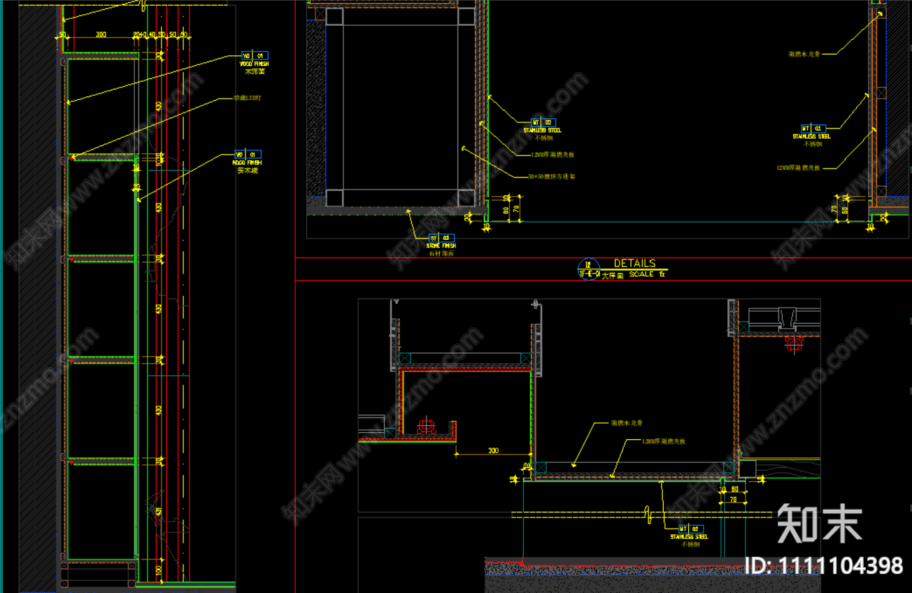 墙面造型节点大样详图cad施工图下载【ID:1111104398】