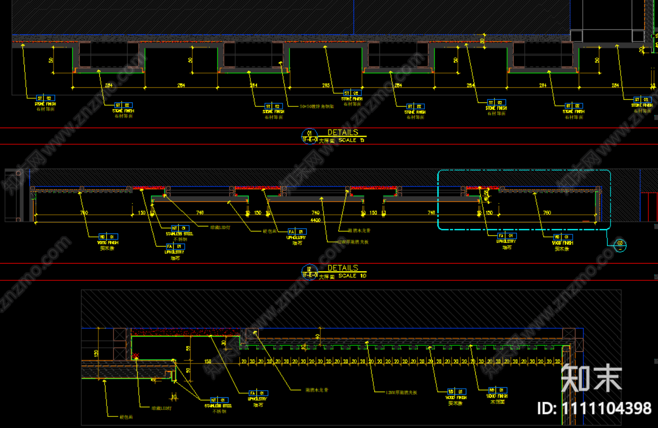 墙面造型节点大样详图cad施工图下载【ID:1111104398】