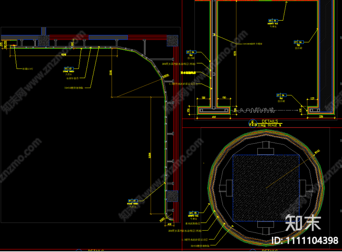 墙面造型节点大样详图cad施工图下载【ID:1111104398】