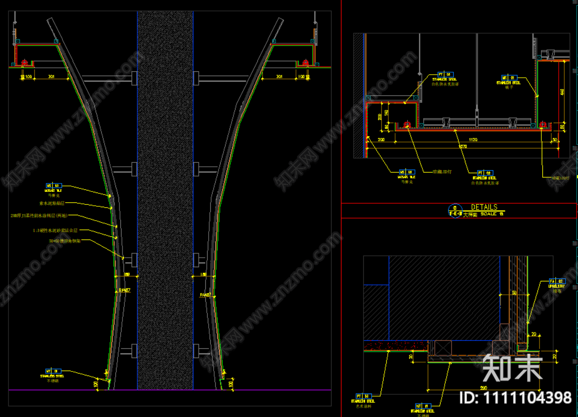 墙面造型节点大样详图cad施工图下载【ID:1111104398】
