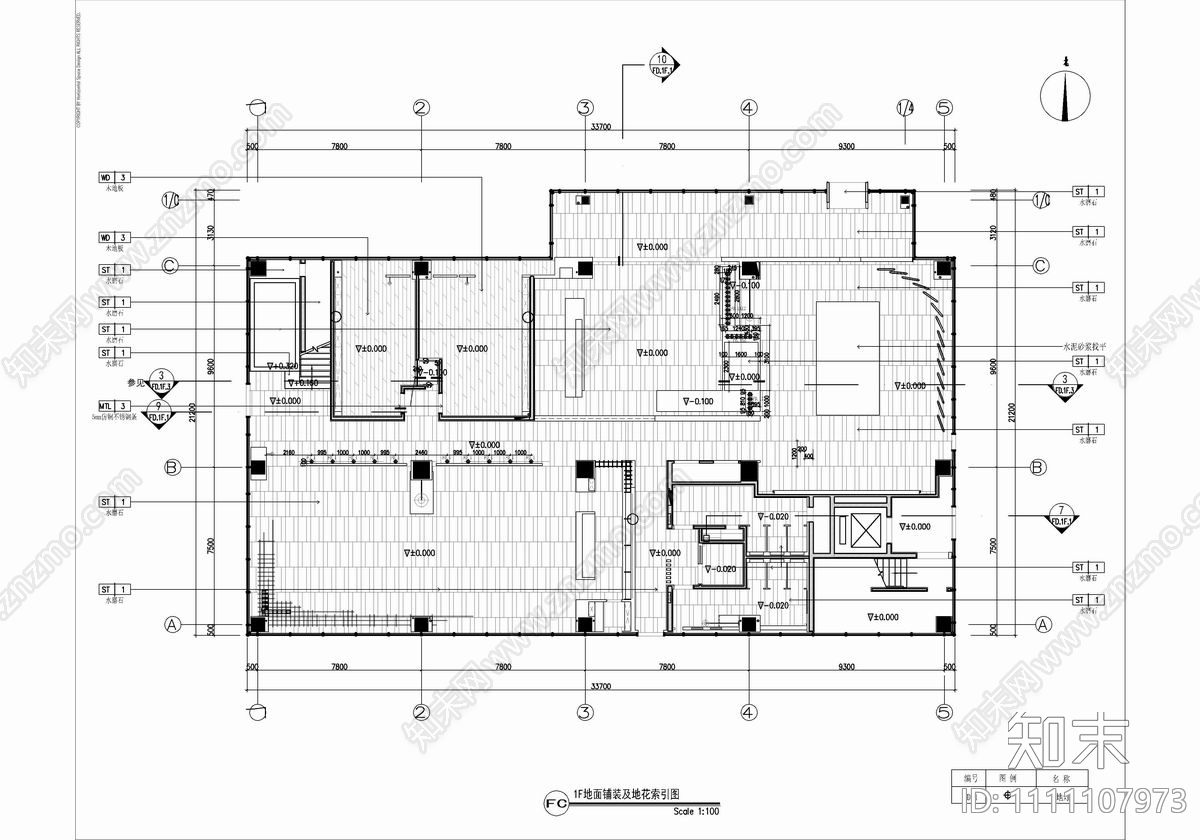 售楼部及办公cad施工图下载【ID:1111107973】