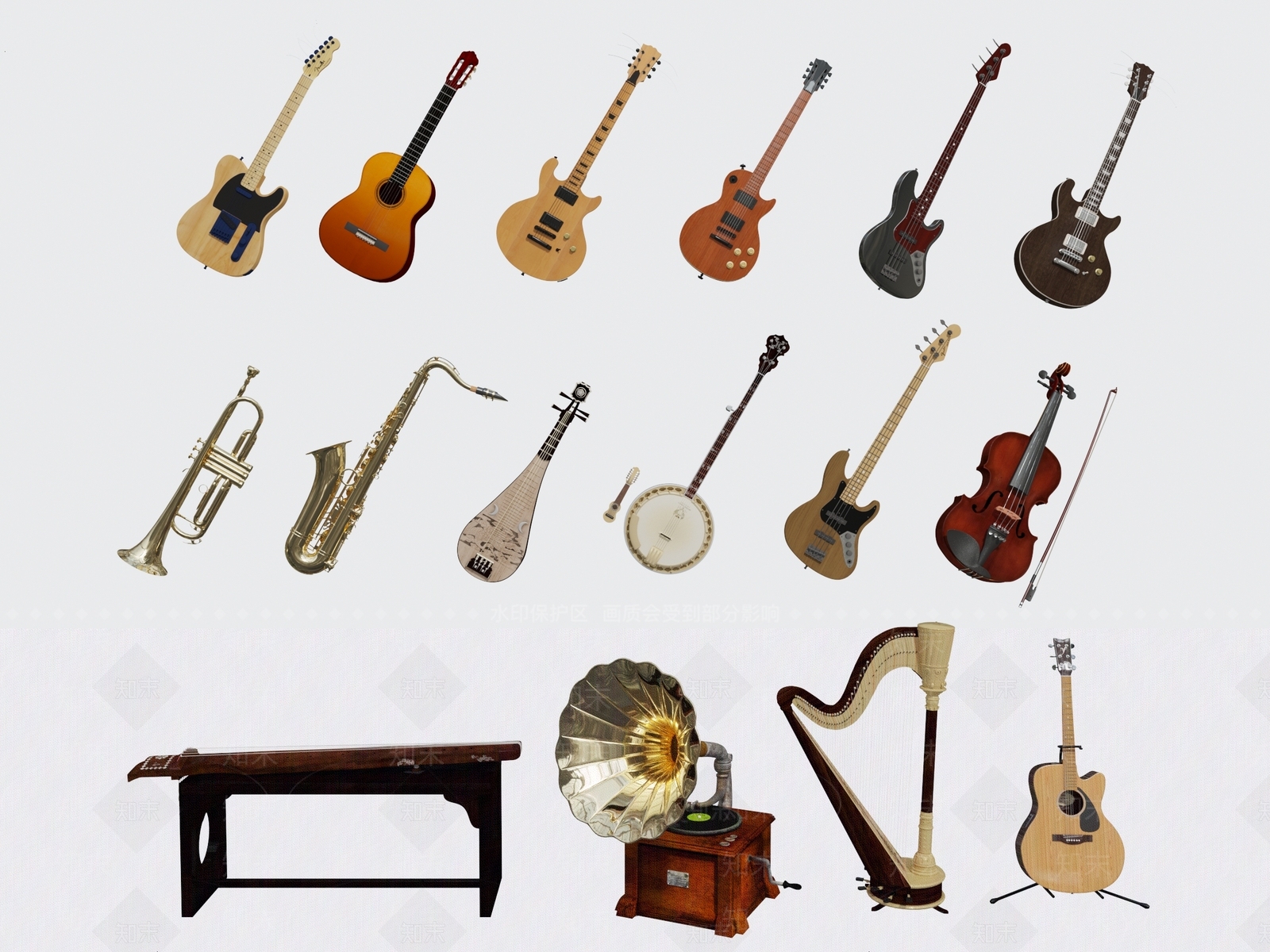 现代乐器组合3D模型下载【ID:1111108765】