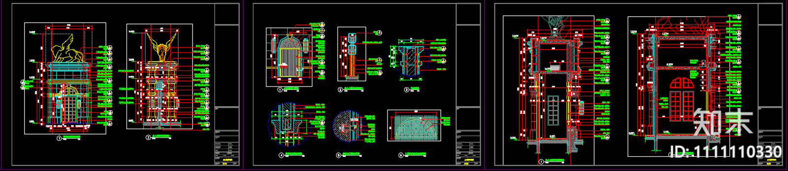 欧式古典特色雕塑门岗施工图cad施工图下载【ID:1111110330】