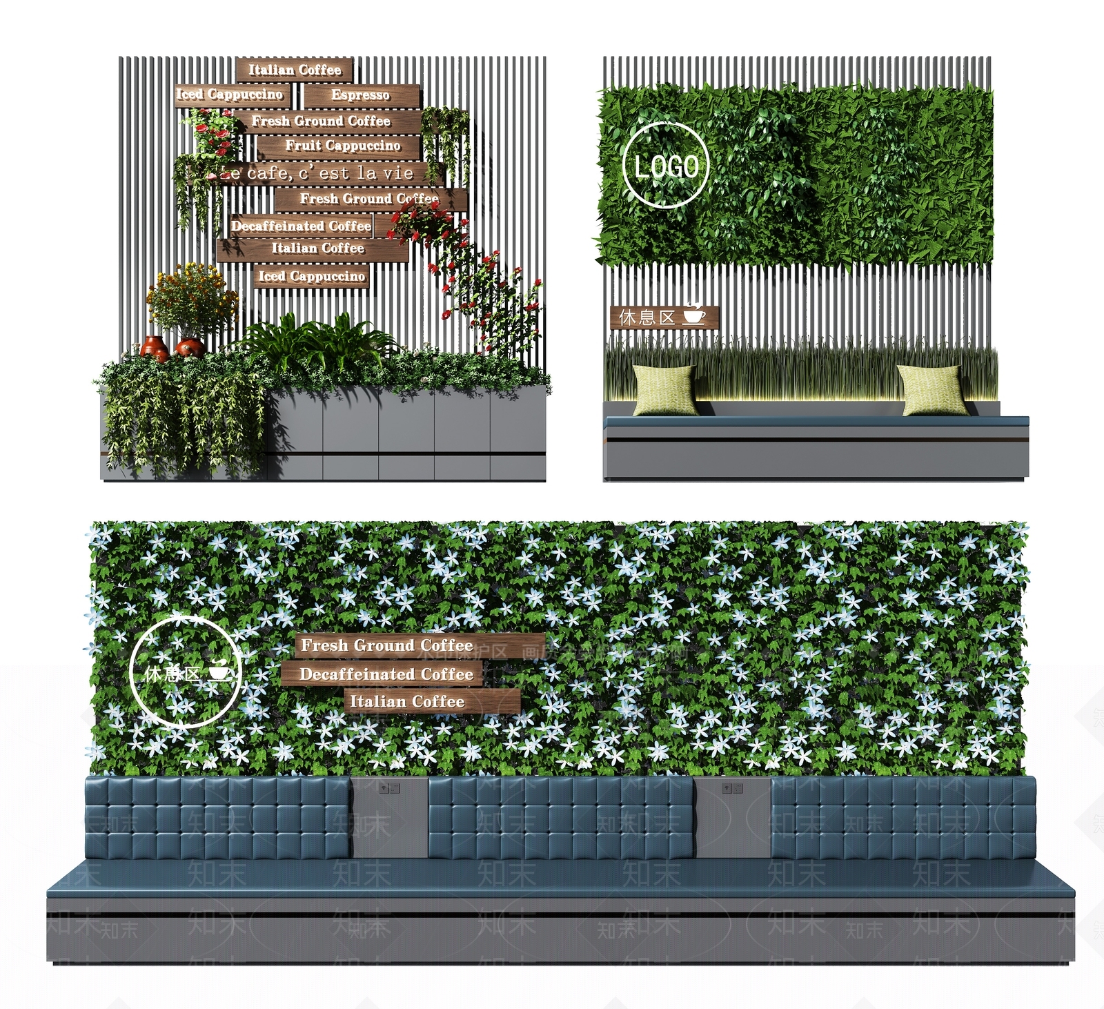 现代植物装饰墙SU模型下载【ID:1111249769】