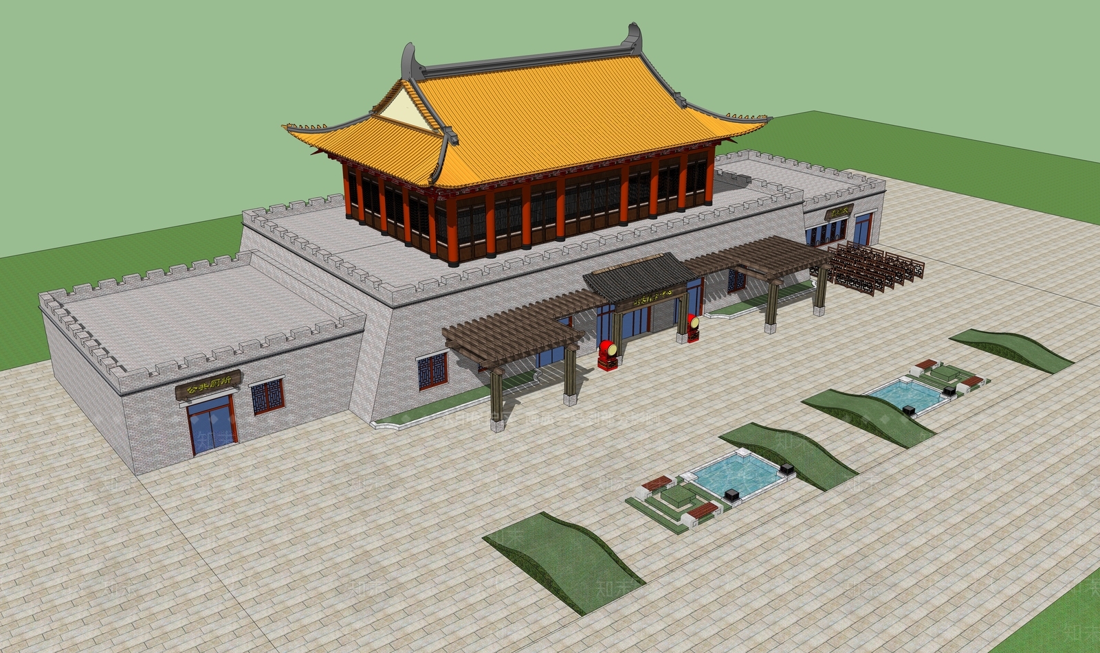中式古城游客服务中心SU模型下载【ID:1111115076】