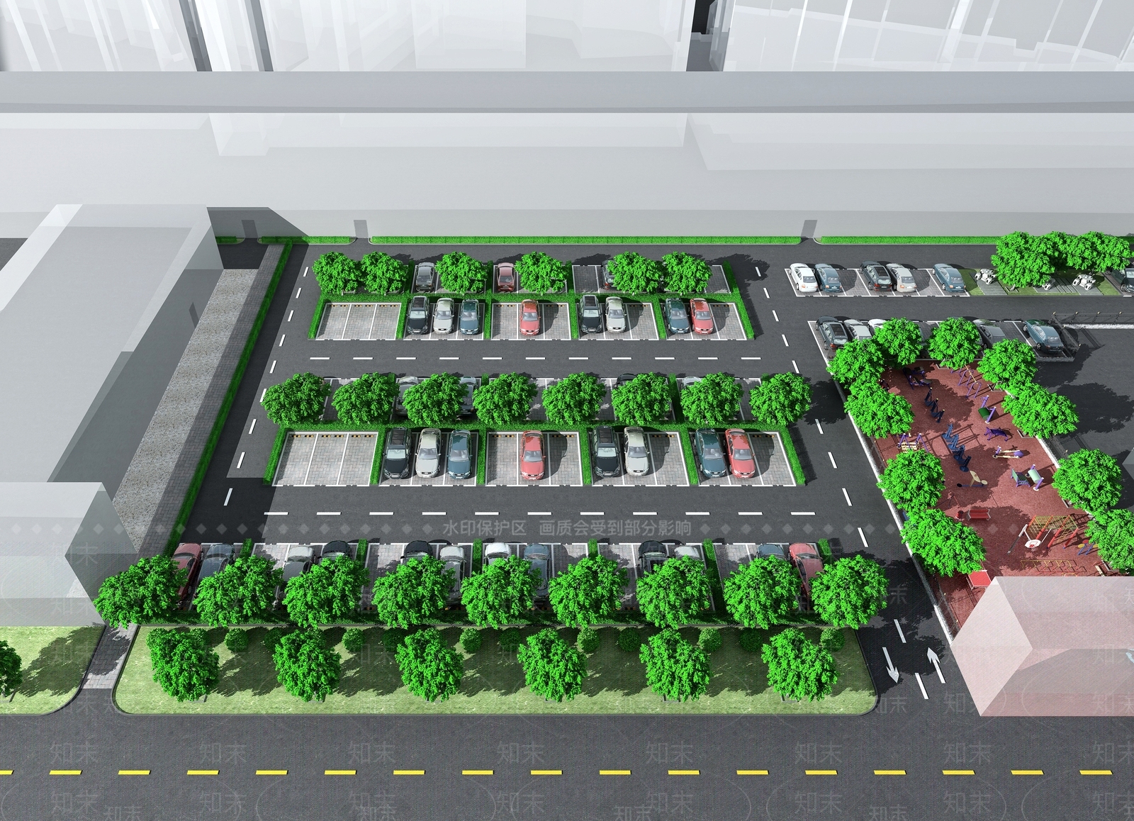 现代户外停车场3D模型下载【ID:1111141529】