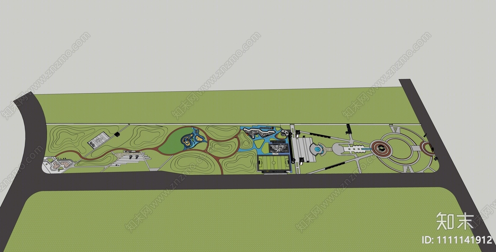 现代城市休闲公园景观SU模型下载【ID:1111141912】