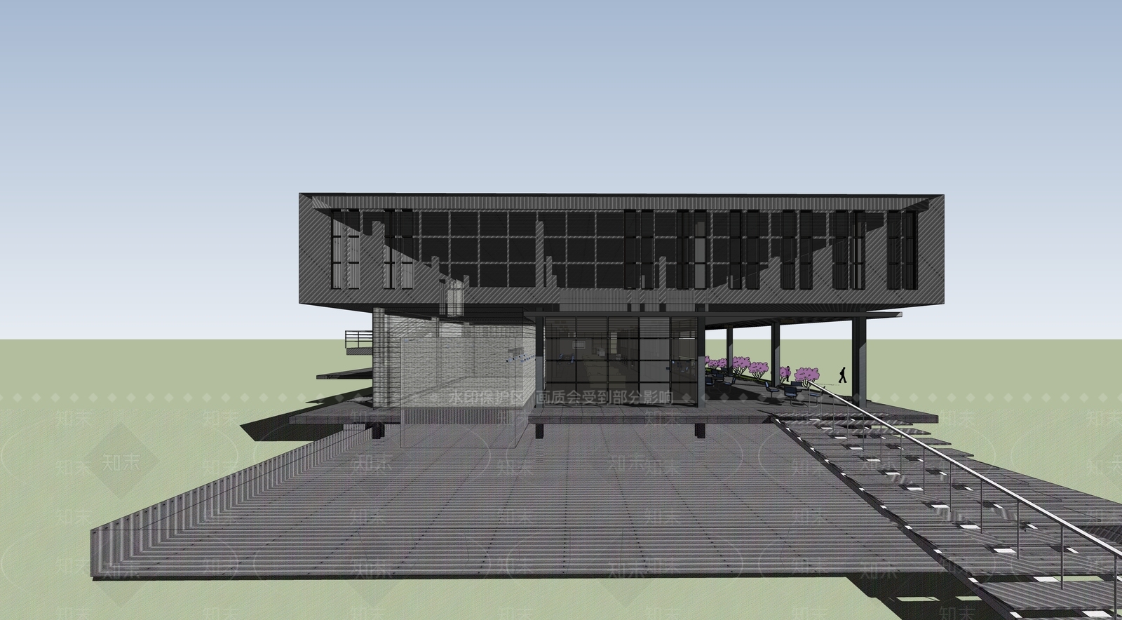 现代售楼处建筑SU模型下载【ID:1111143149】
