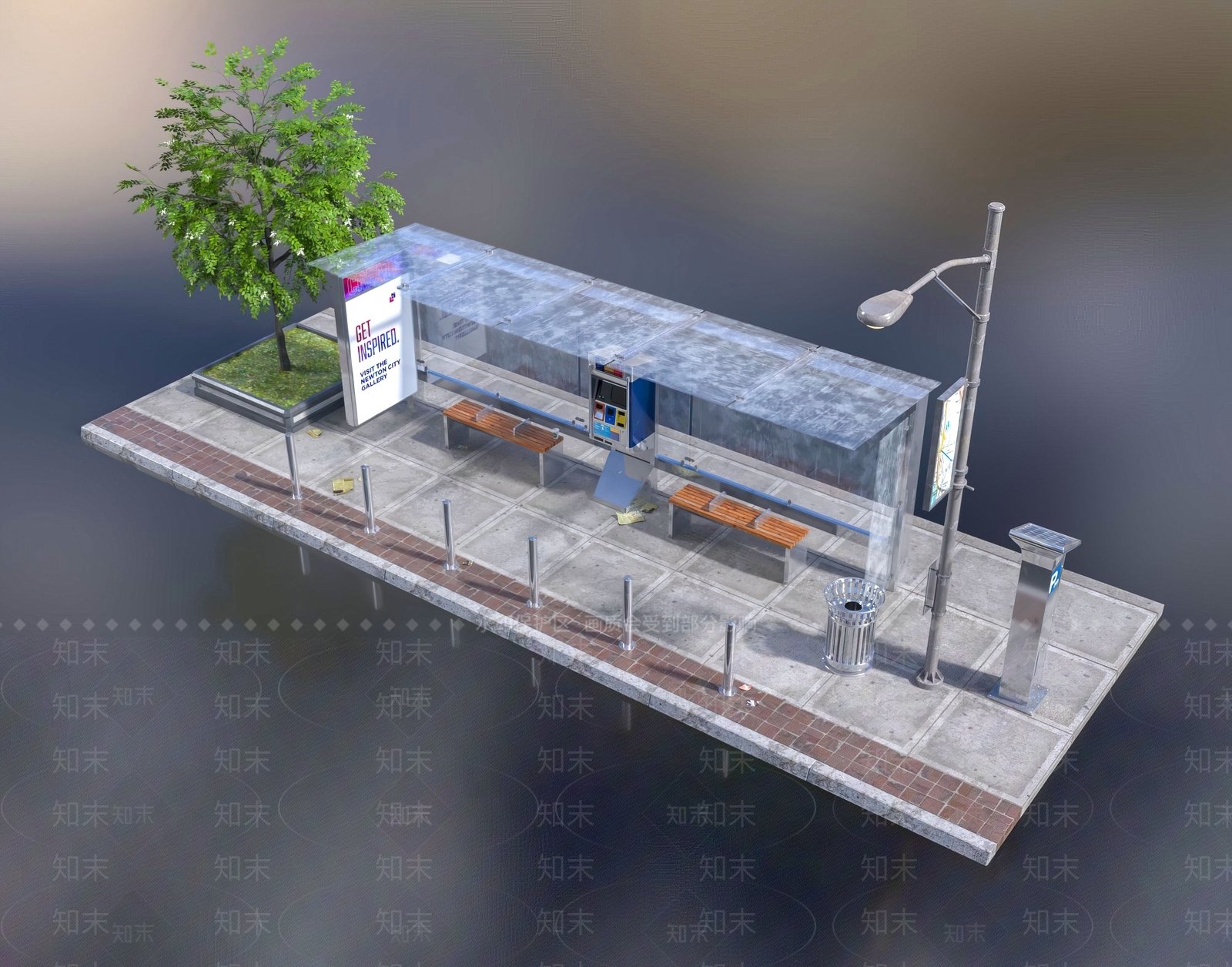 现代公交车站3D模型下载【ID:1111144751】