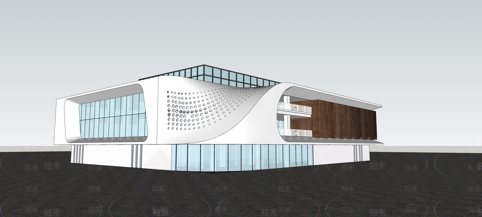 现代展览馆建筑SU模型下载【ID:1111146097】
