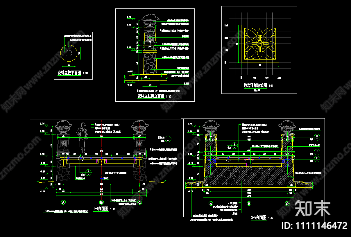 景观桥花钵柱钢桥结构图木地板欧式cad施工图下载【ID:1111146472】