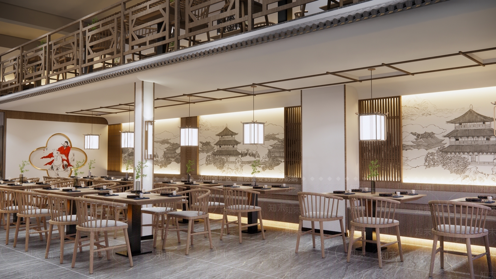 新中式茶餐厅SU模型下载【ID:1111148459】
