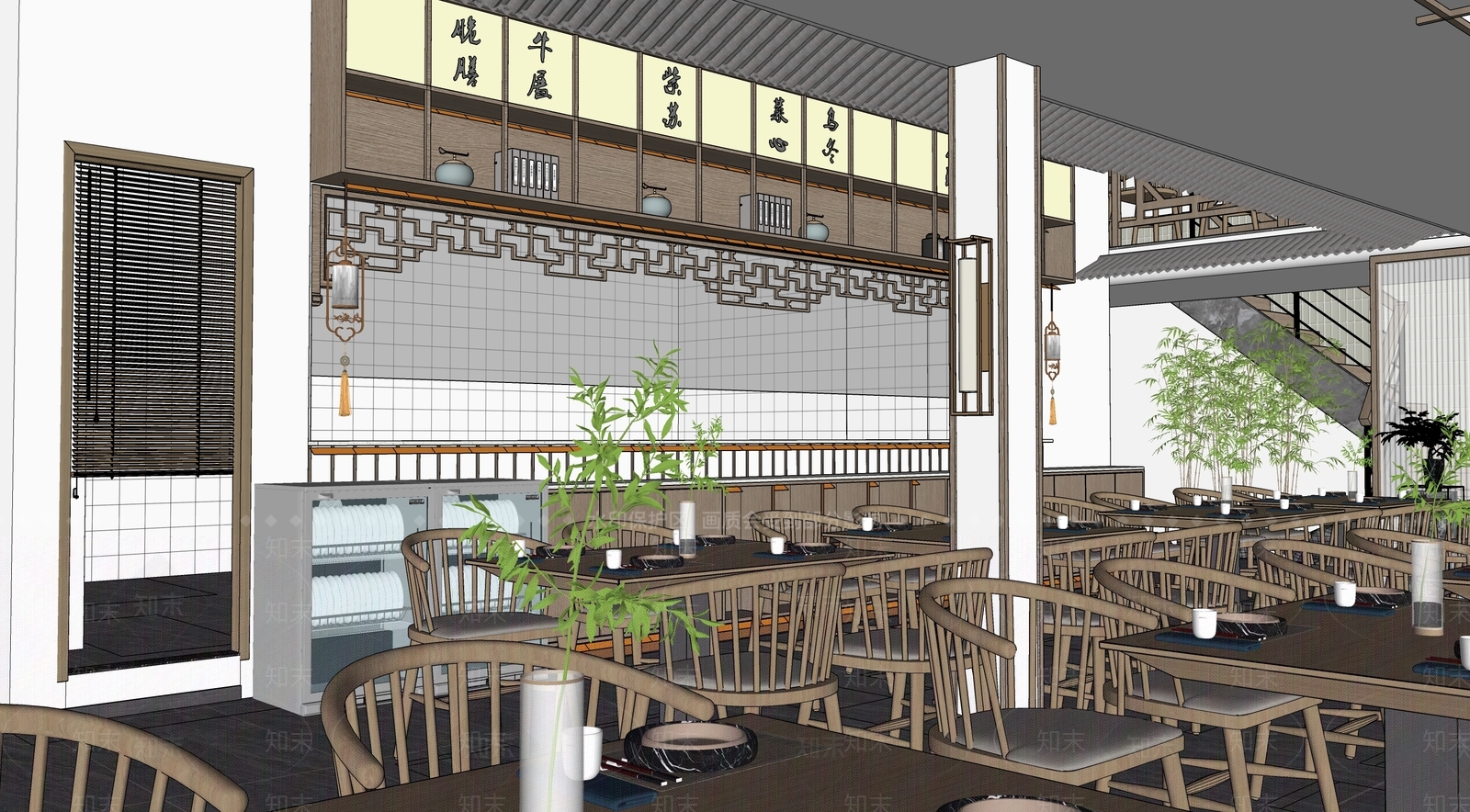 新中式茶餐厅SU模型下载【ID:1111148459】