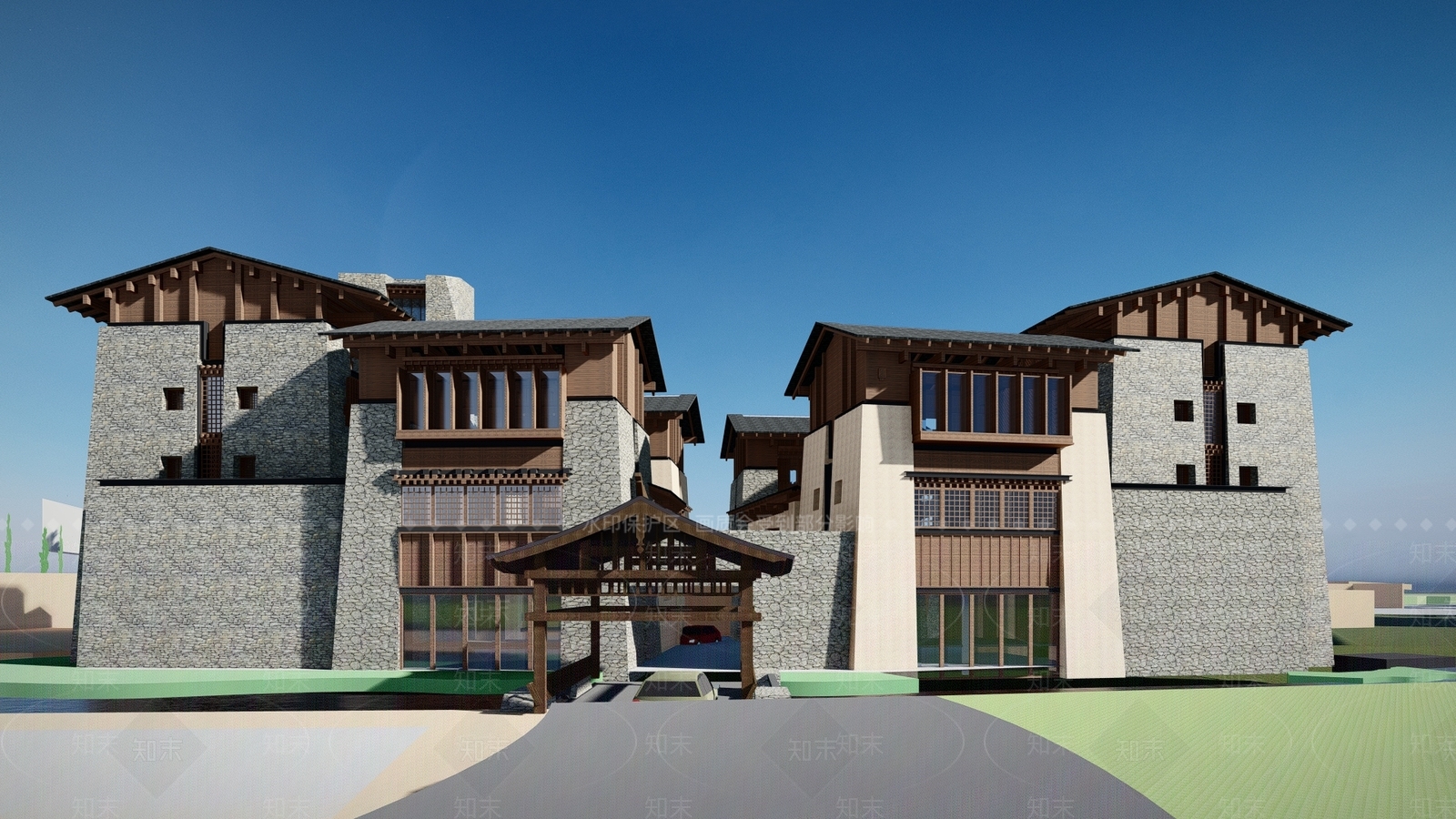中式民宿建筑SU模型下载【ID:1111153705】