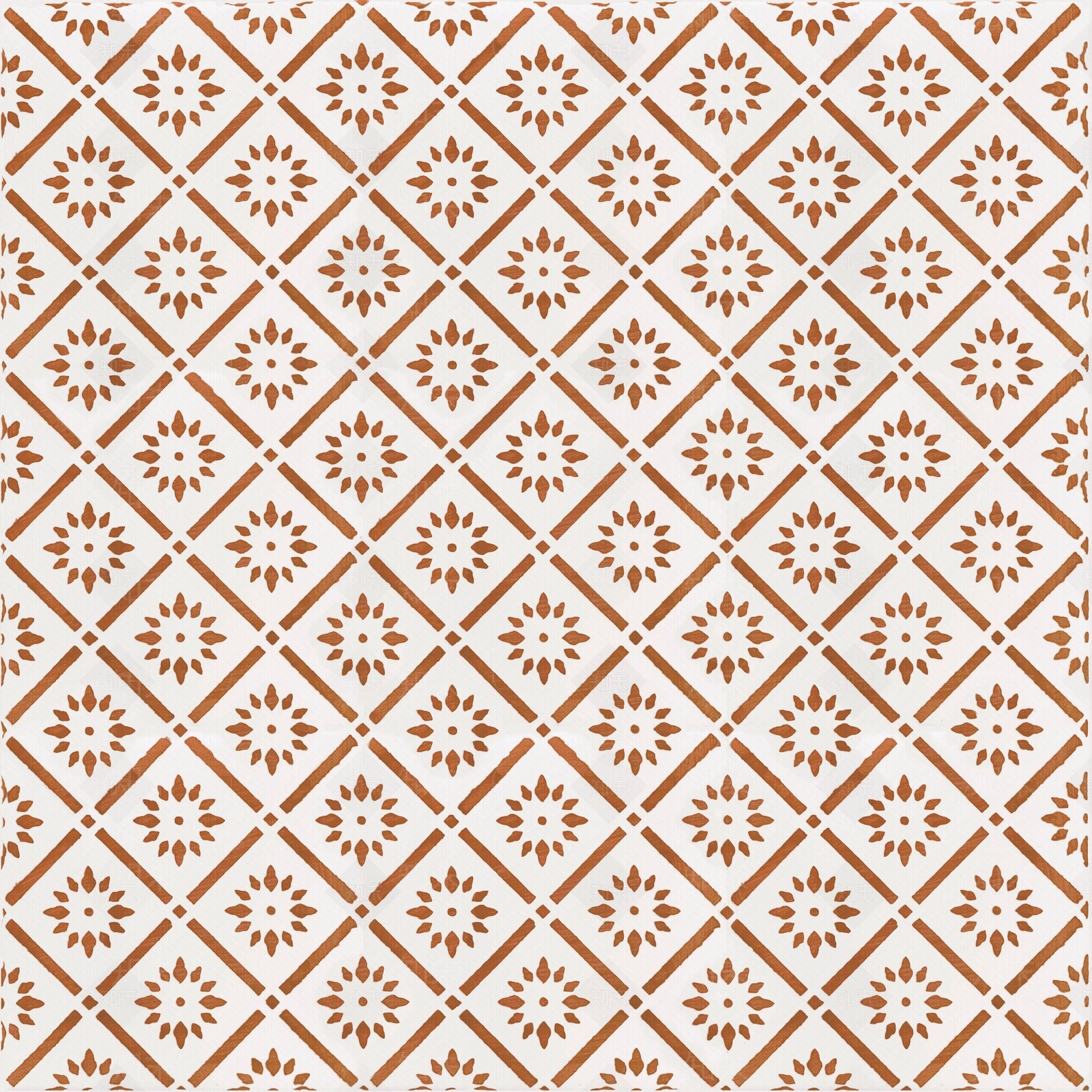 橙红色北欧艺术图案复古花砖贴图下载【ID:1111167286】