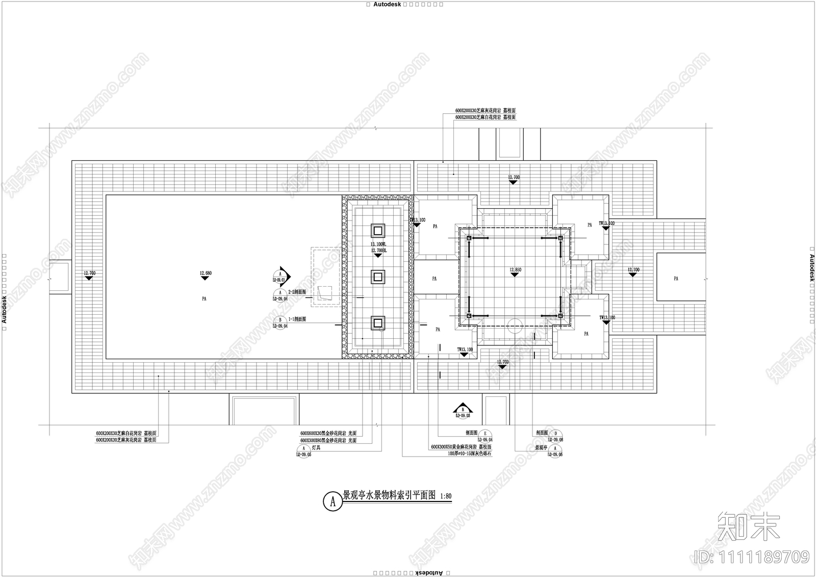 新中式景观亭水景cad施工图下载【ID:1111189709】