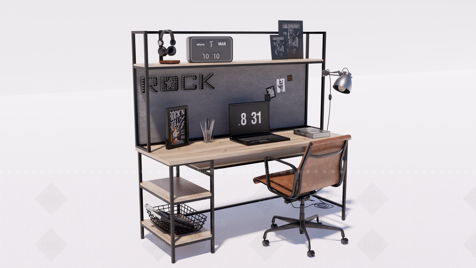 工业风书桌椅电脑组合SU模型下载【ID:1111209701】