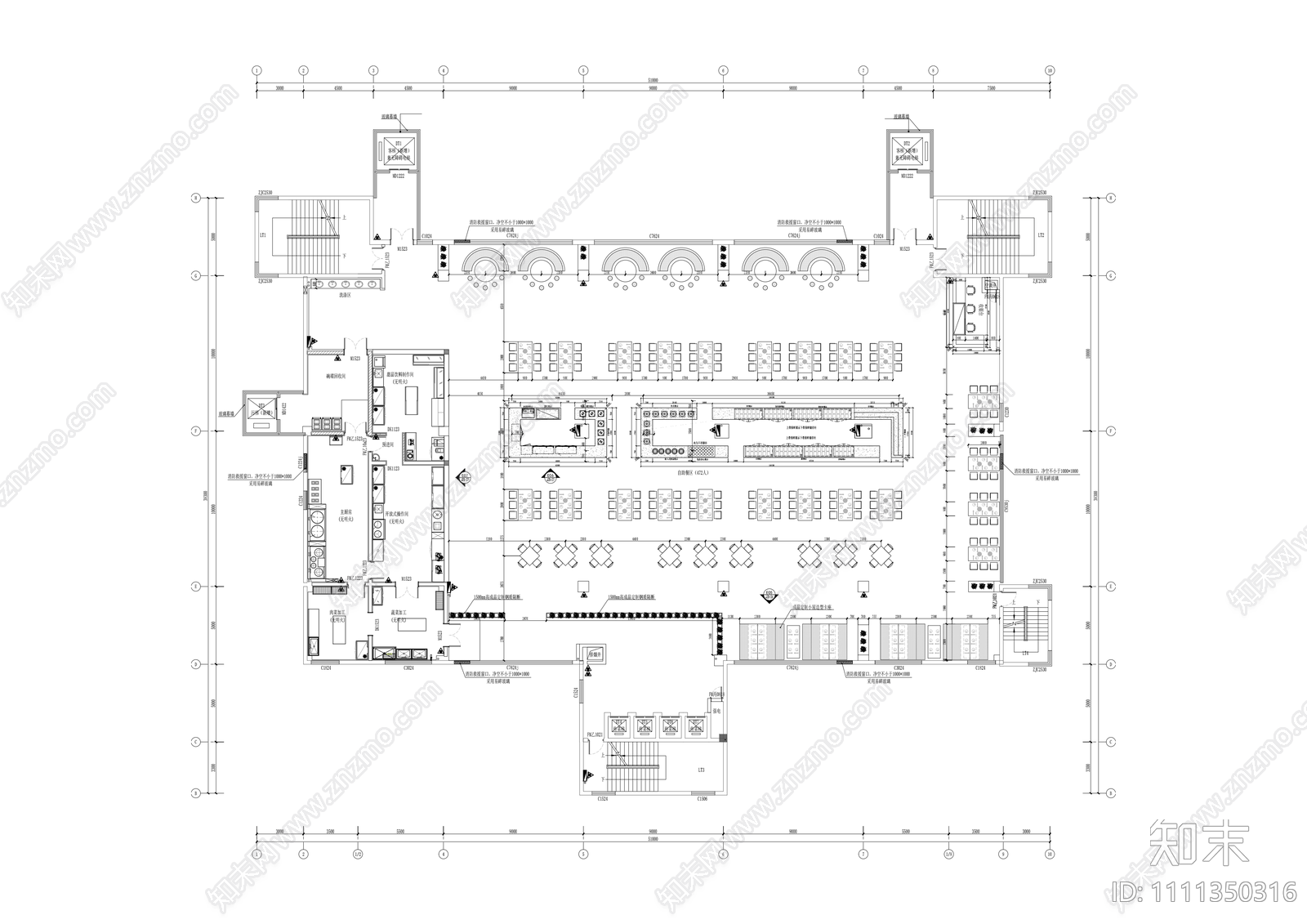 大学食堂cad施工图下载【ID:1111350316】