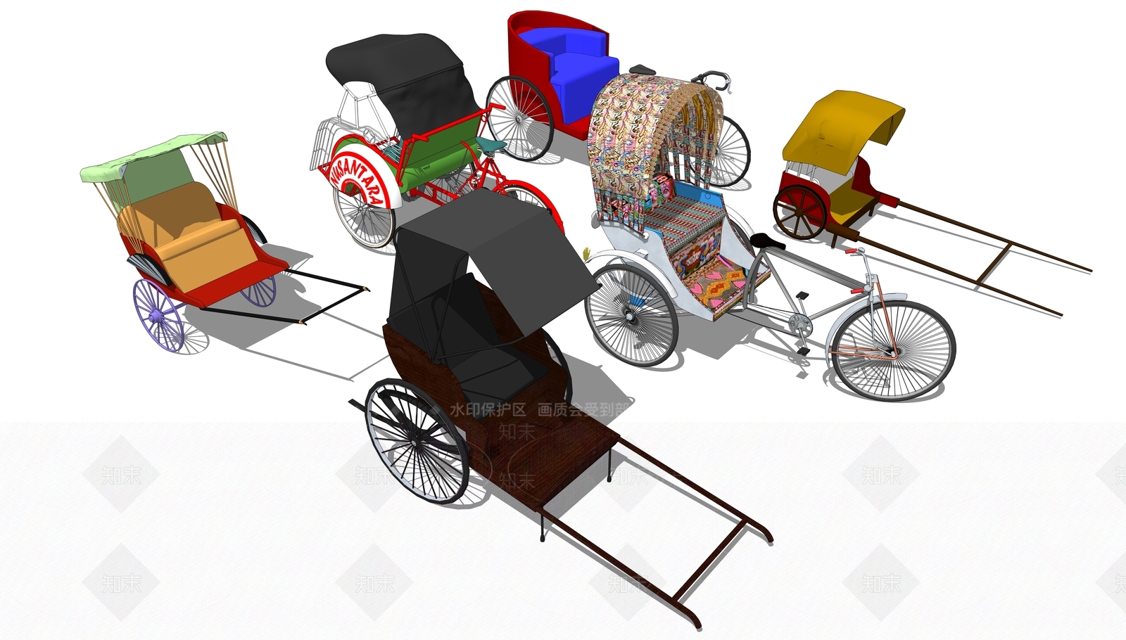 现代黄包车SU模型下载【ID:1111236088】