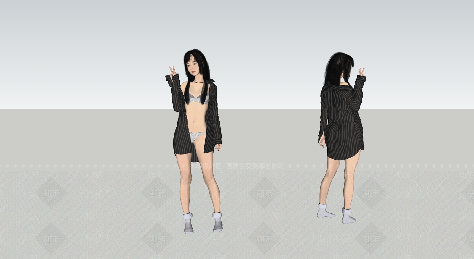 现代衬衣美女SU模型下载【ID:1111581364】