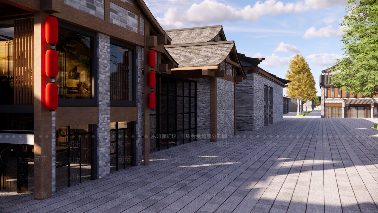 中式古镇商业街SU模型下载【ID:1111240788】