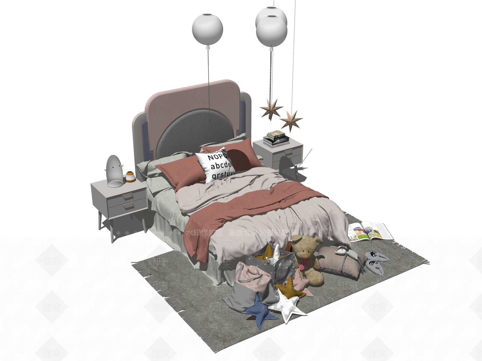 现代儿童床SU模型下载【ID:1111257431】